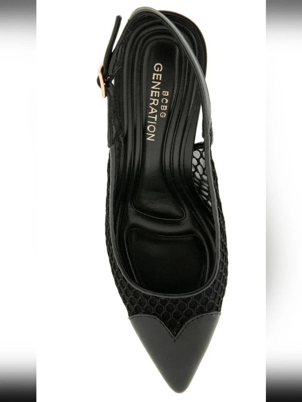 BCBGeneration Black Mesh Pointed Slingback Heels